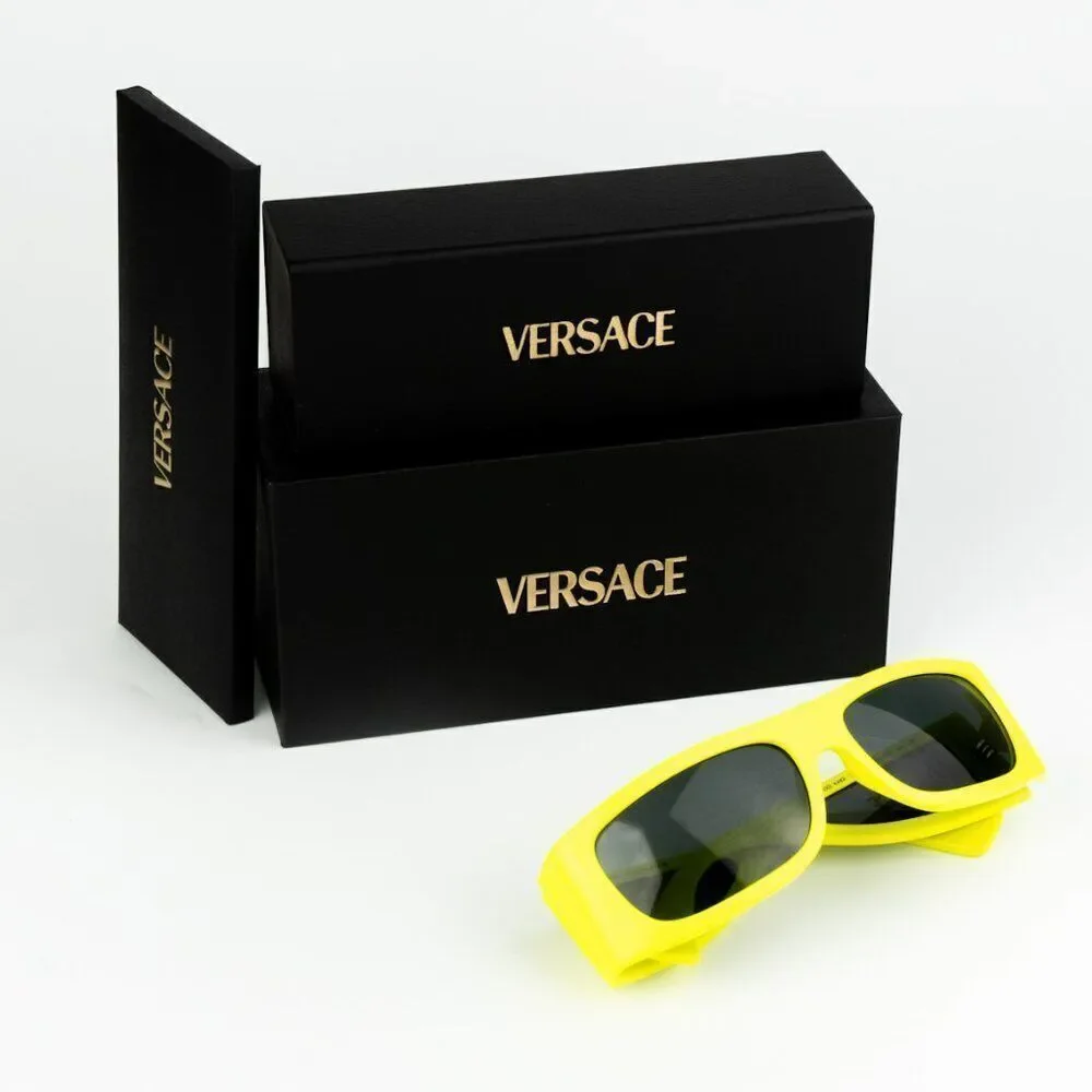 NEW Versace VE4482 544987 Yellow Fluo Dark Grey Rectangular Unisex Sunglasses